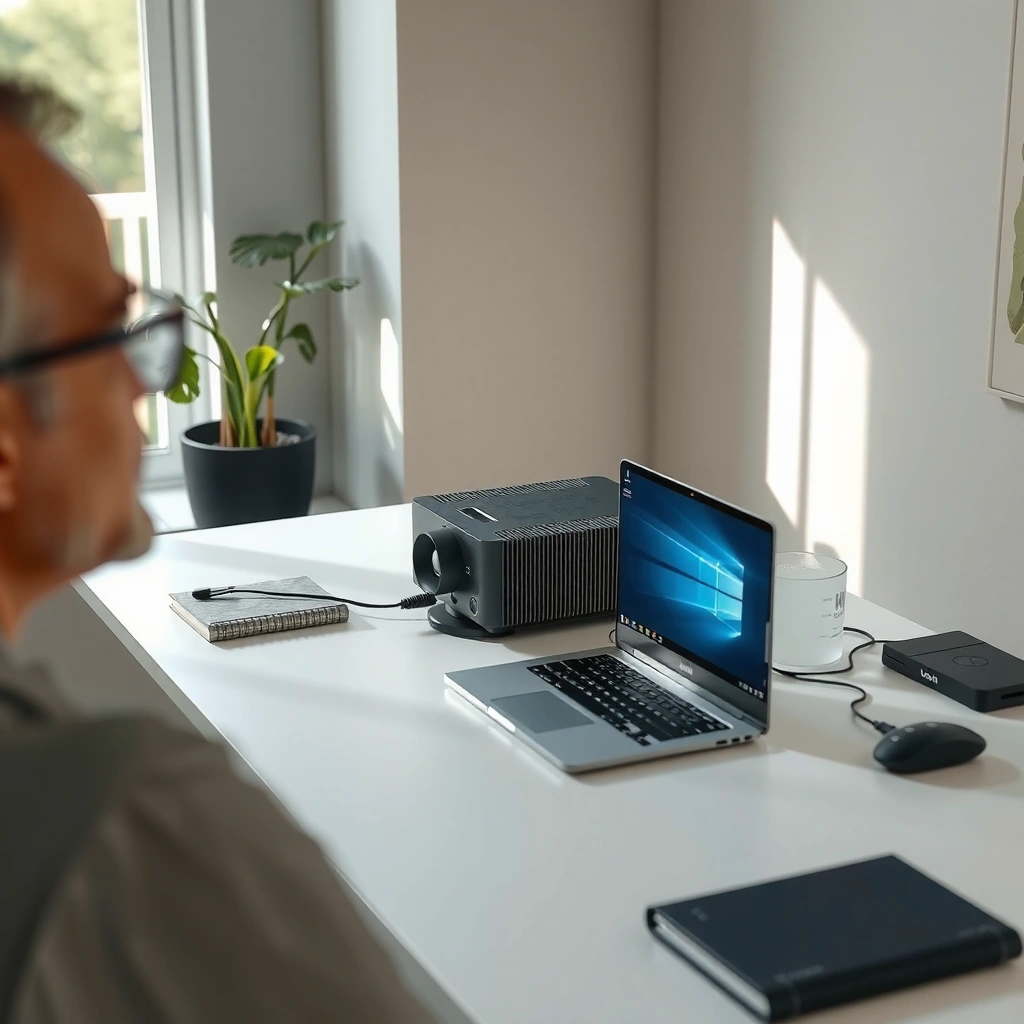 Image showing HDMI, VGA, USB-C, and wireless connections for projector setup with a laptop.