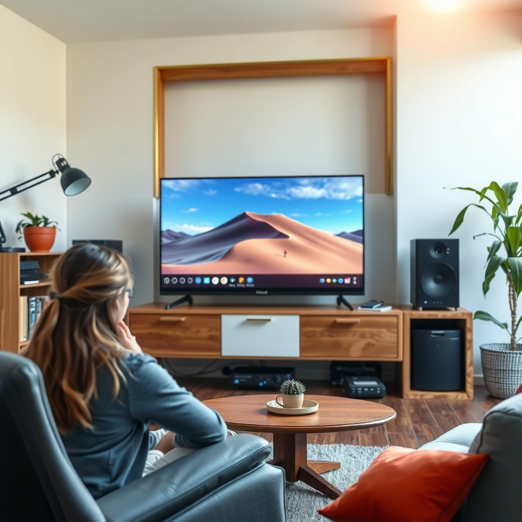 A person examining their current TV setup for free smart TV options.