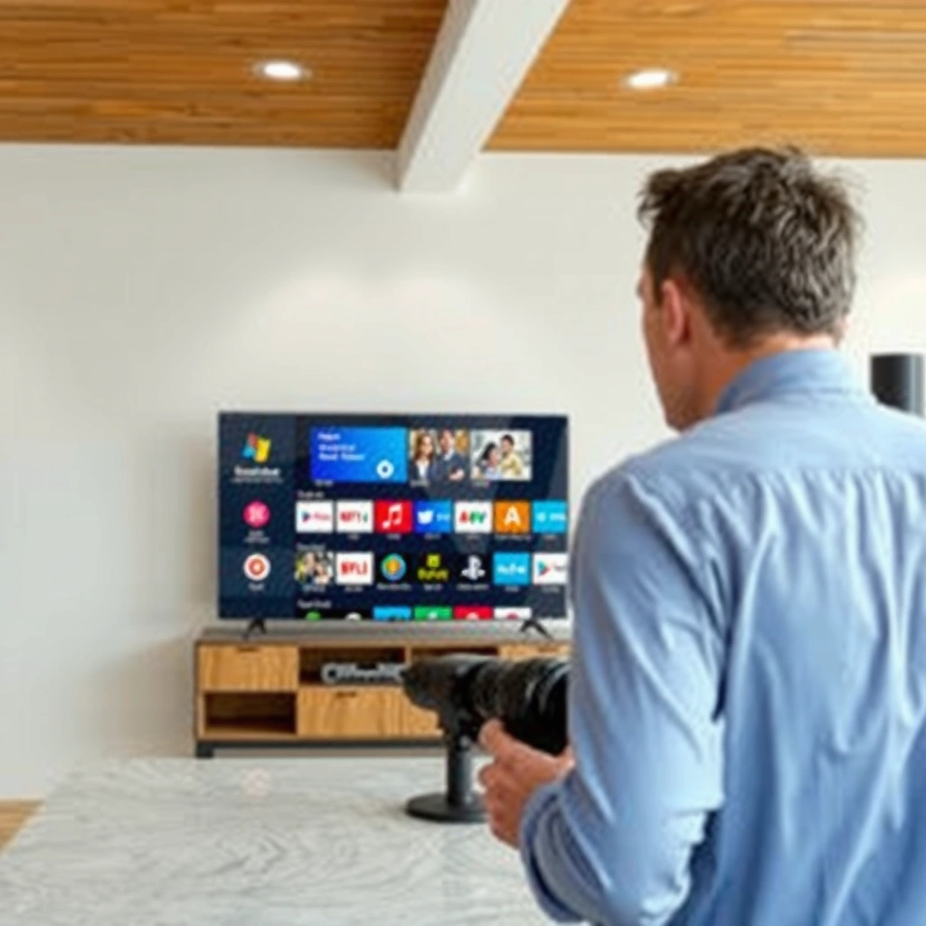 A person checking the internet connection settings on a smart TV.