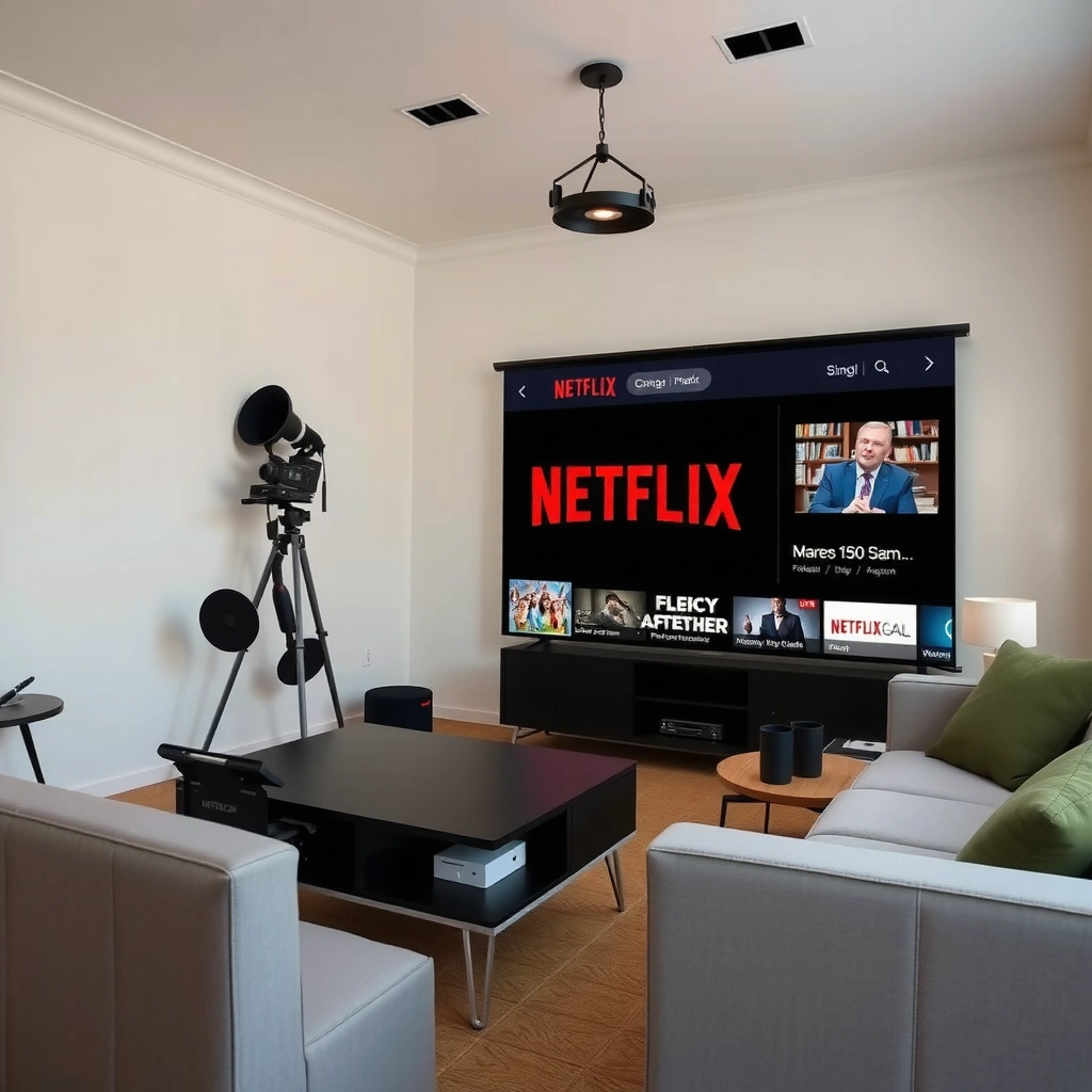 A projector screen displaying the Netflix interface, highlighting projector compatibility with Netflix.
