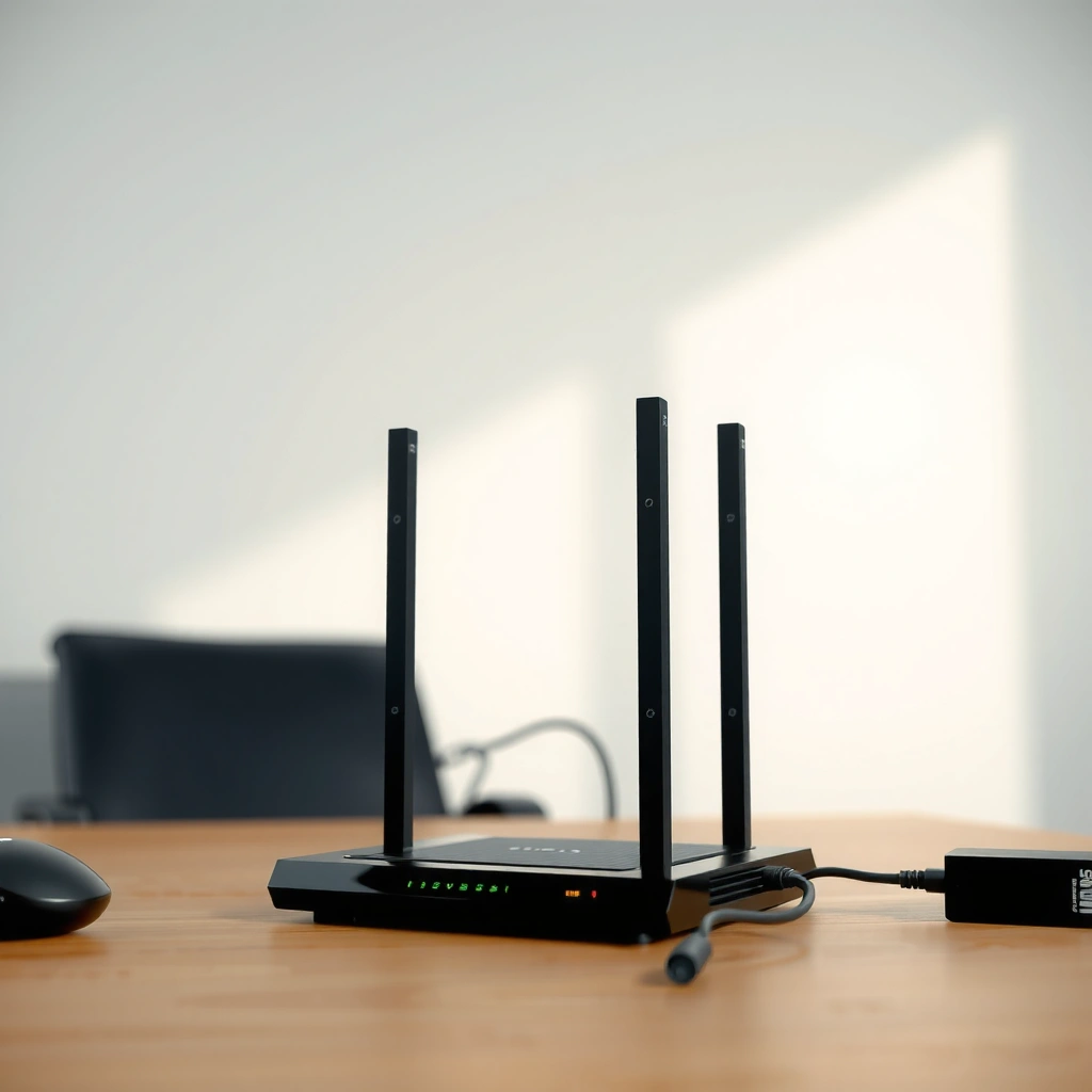A collection of router, modem, and cables laid out for installation setup.