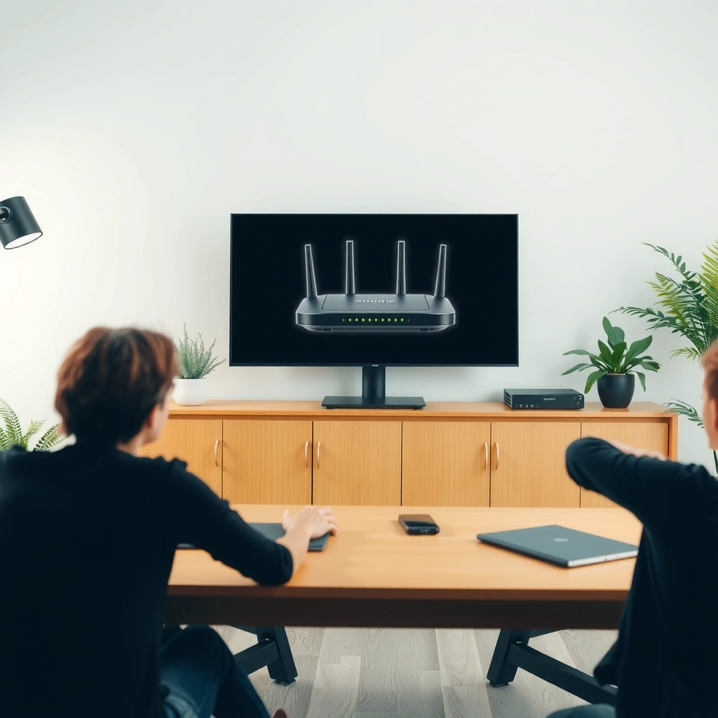Person checking router and gathering setup details for configuration