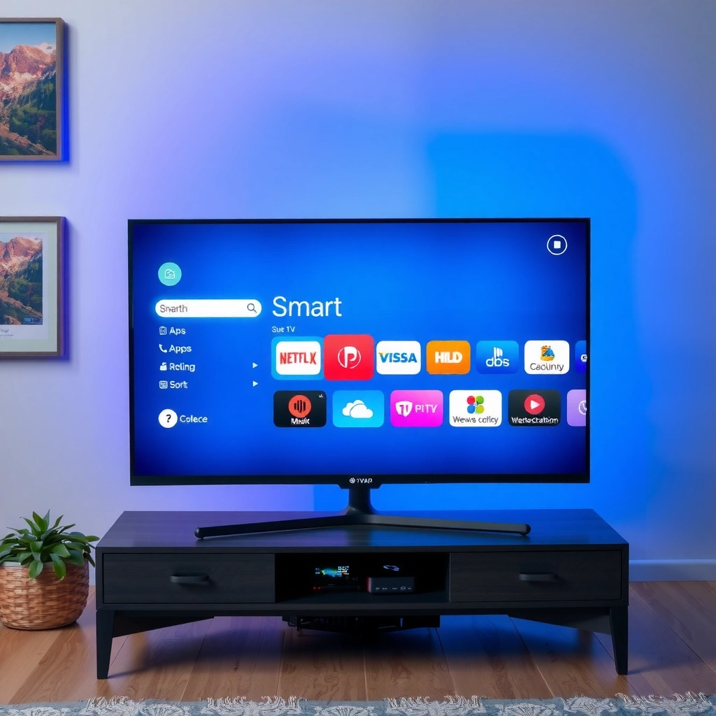 User checking the app store on a Smart TV for available applications to install.