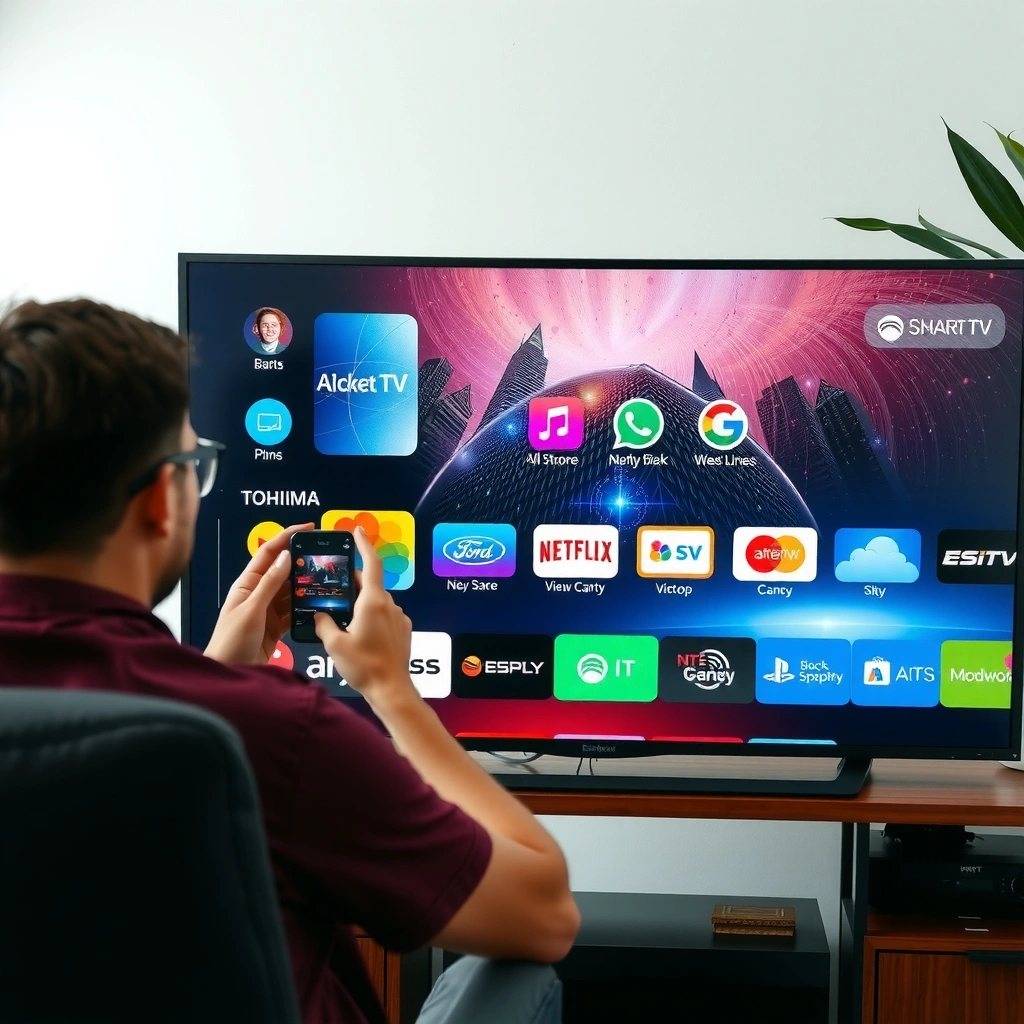 User checking the app store on a smart TV to download applications