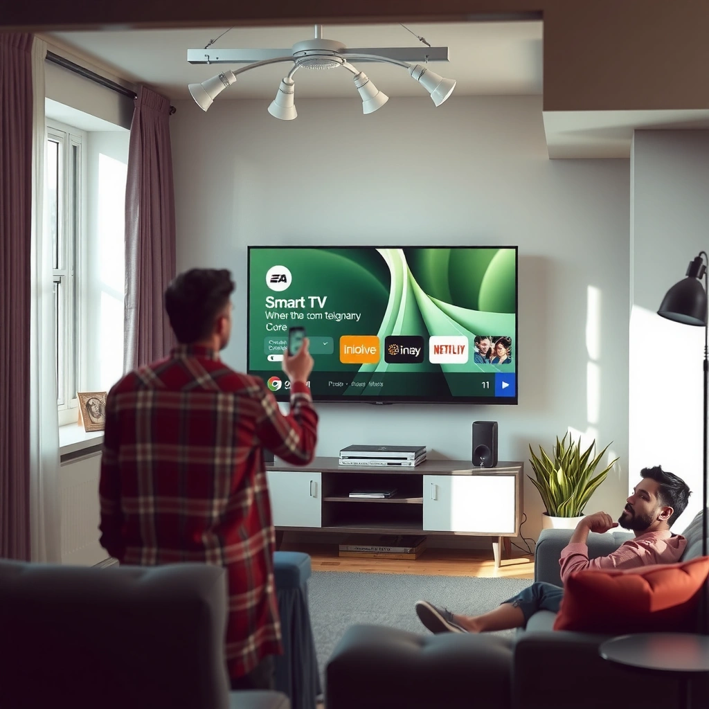 User checking the app store on a smart TV for downloading applications.