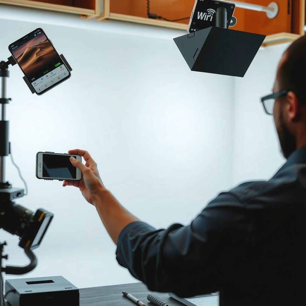 A person checking WiFi signal strength on a device, ensuring internet access for setup.