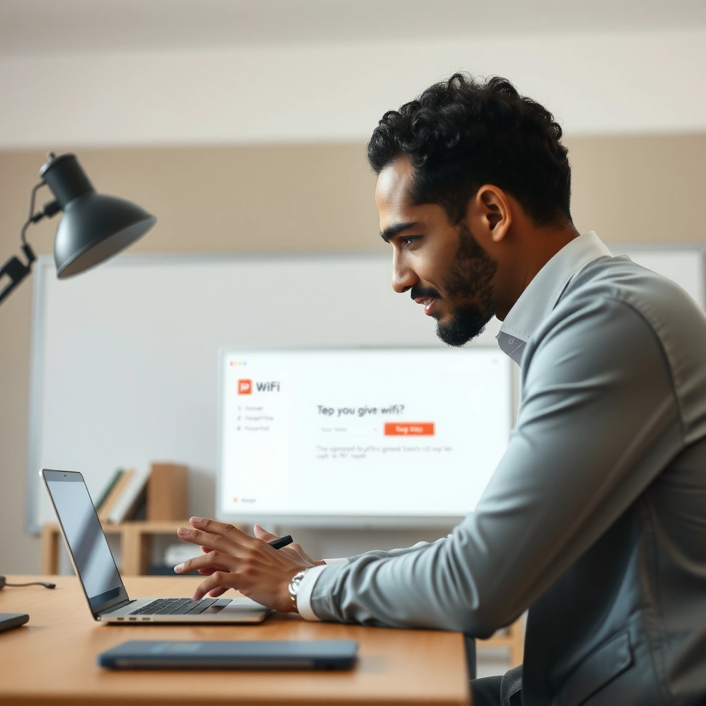 Person checking device connection to the correct WiFi network for password change