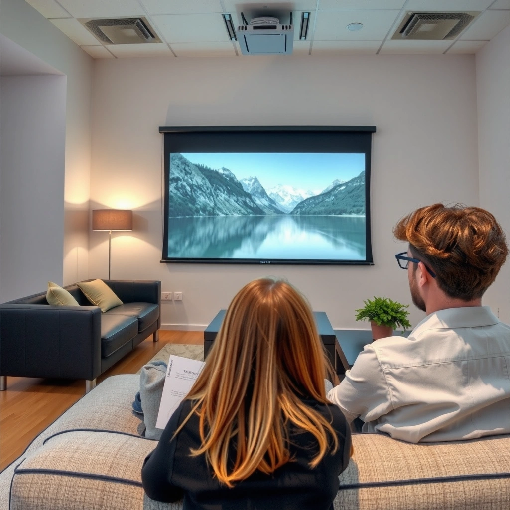 Image showing the ideal room, screen size, and distance for projector movie watching