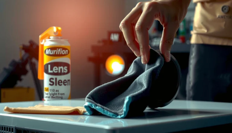 A person cleaning a projector lens with a microfiber cloth for clear images.
