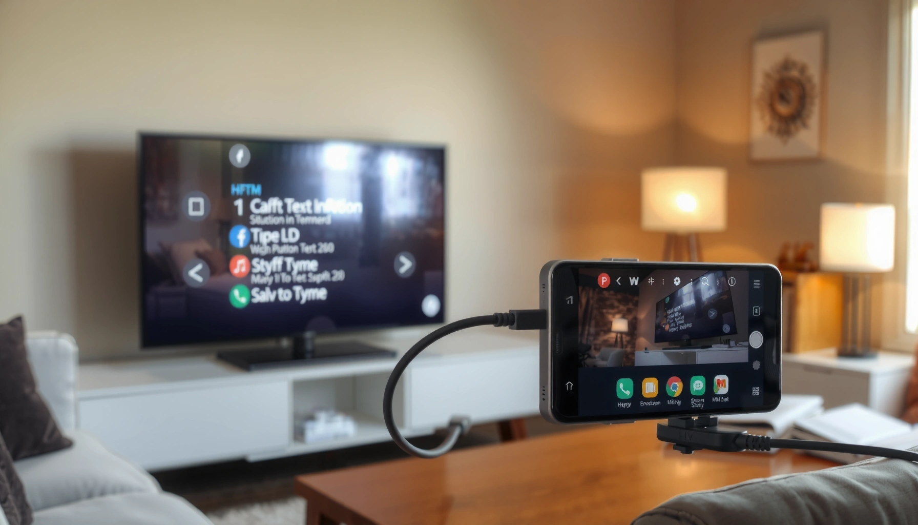 Step-by-step guide on connecting an Android device to a projector for presentations.
