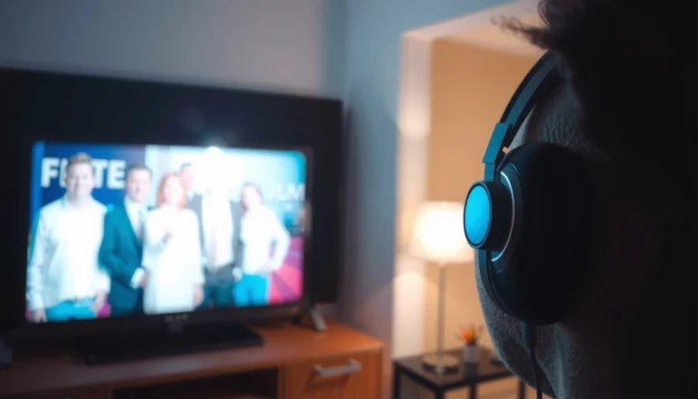 A person connecting Bluetooth headphones to a smart TV for audio streaming.