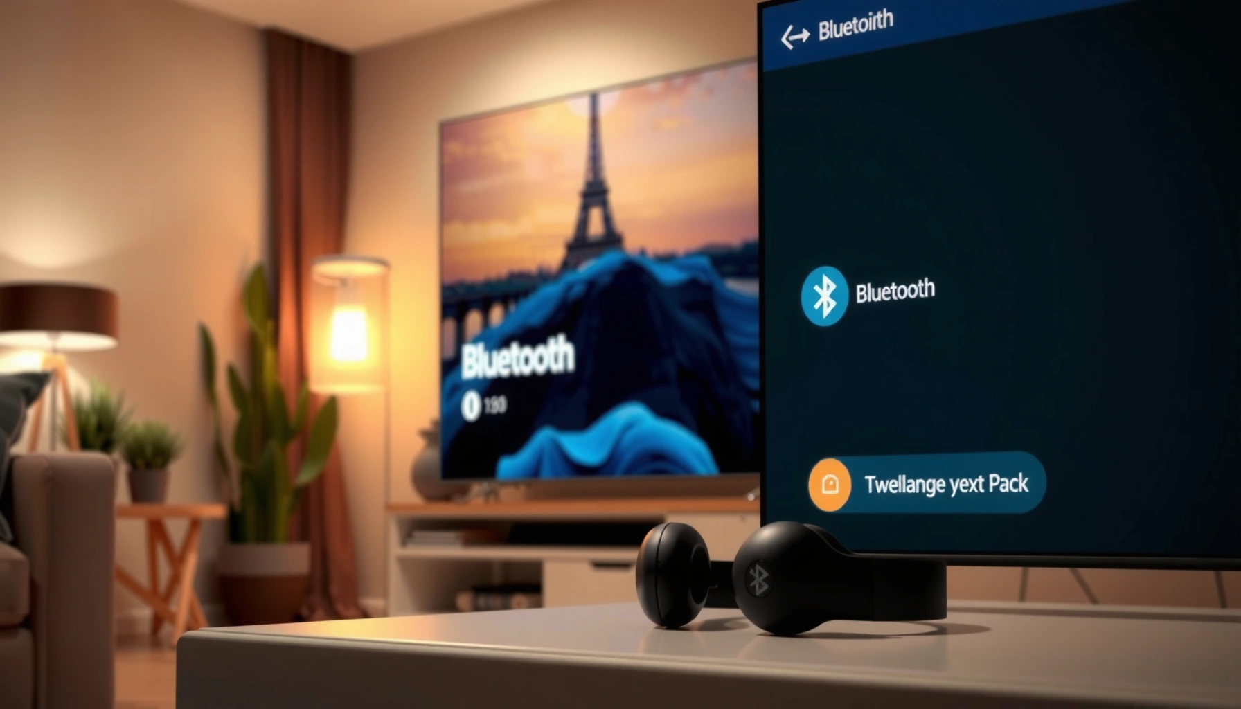 Illustration showing how to connect Bluetooth headphones to a smart TV.
