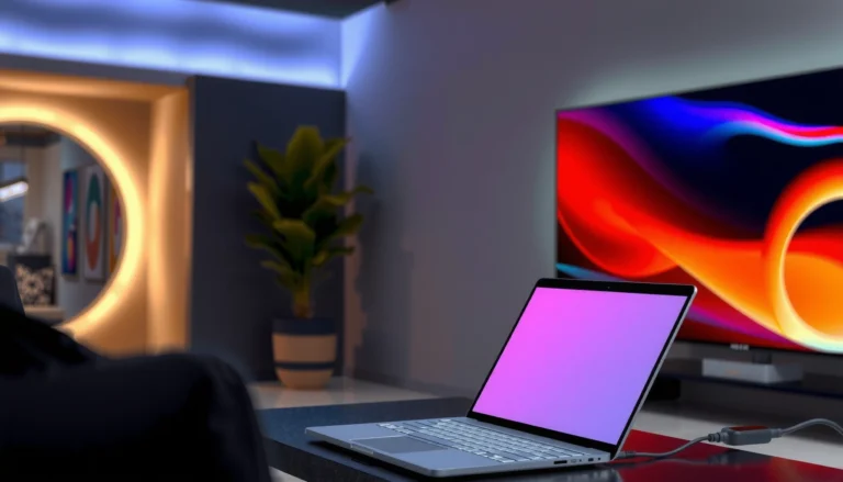 Illustration showing how to connect a computer to a Samsung Smart TV for seamless streaming.