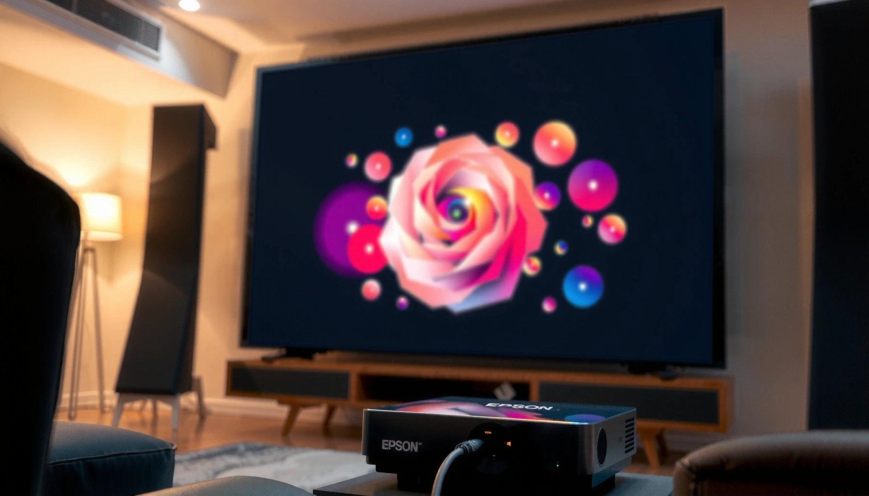 Step-by-step guide on connecting an Epson projector to external speakers for better audio.