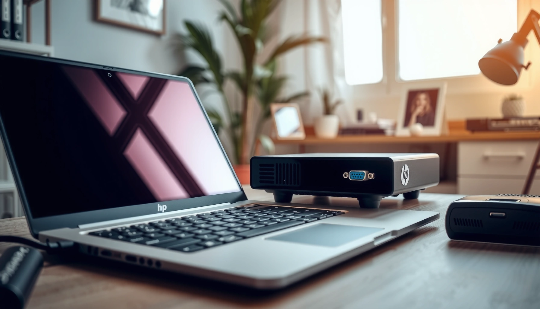 Step-by-step guide on connecting an HP laptop to a projector for presentations.