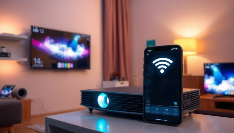 An iPhone connected to a projector, demonstrating how to connect devices for presentations.