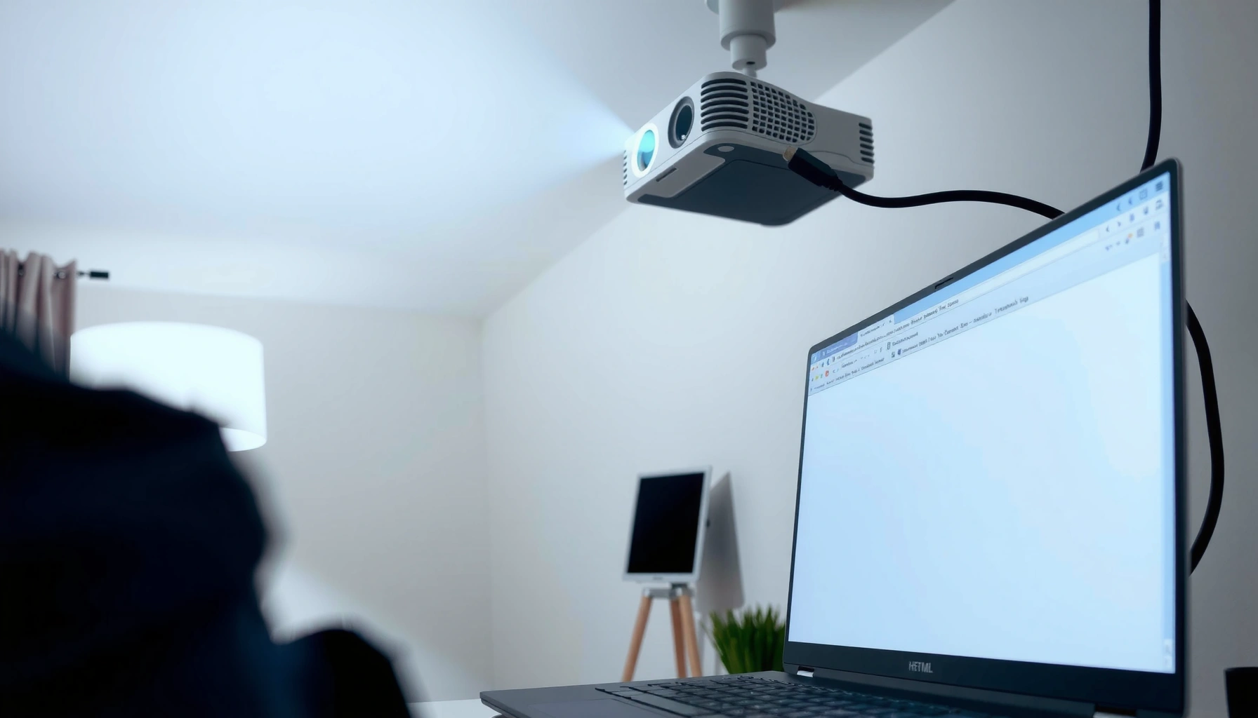 Step-by-step guide on connecting a laptop to a projector for presentations.