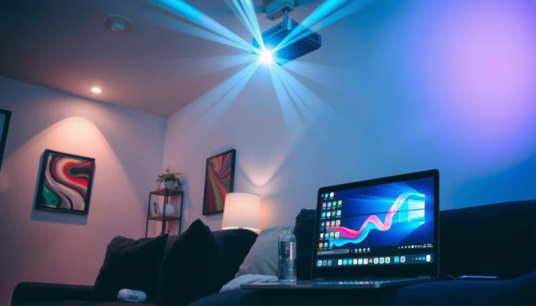 A laptop wirelessly connecting to a projector for presentations.
