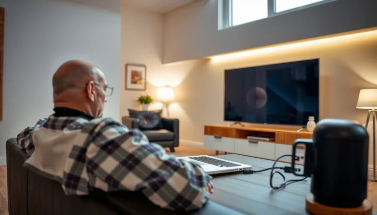 A person demonstrating how to connect a laptop to a smart TV using HDMI cable.