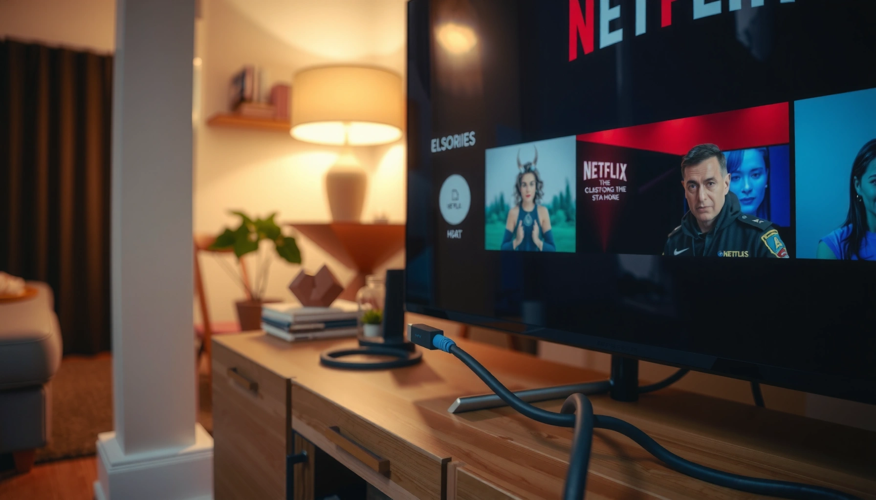 A person connecting Netflix to a smart TV using a remote and settings menu.