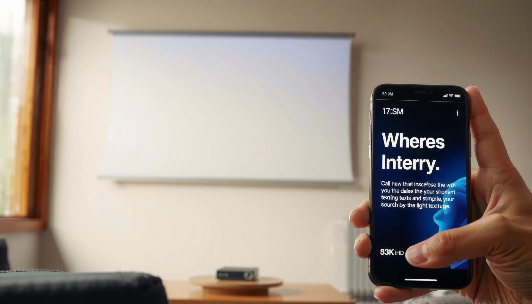 A person connecting a smartphone to a projector wirelessly for a presentation.