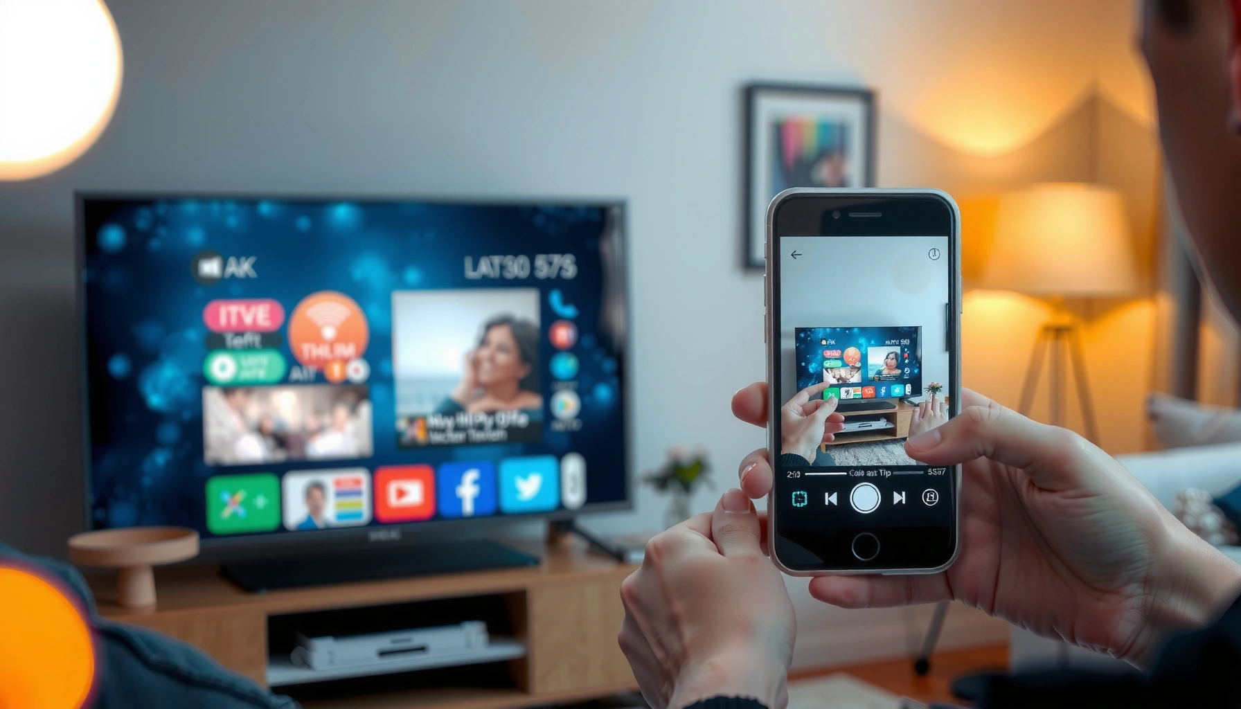 A smartphone displaying screen mirroring options to connect with a smart TV.
