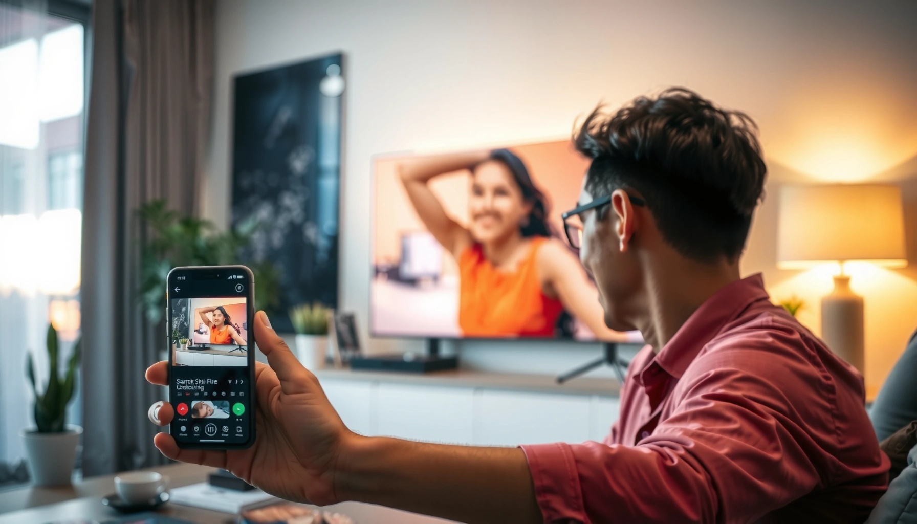 A smartphone displaying a setup guide for connecting to a smart TV wirelessly.