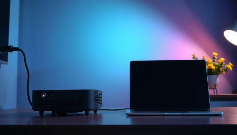 A computer connected to a projector, illustrating how to connect a projector to a computer.