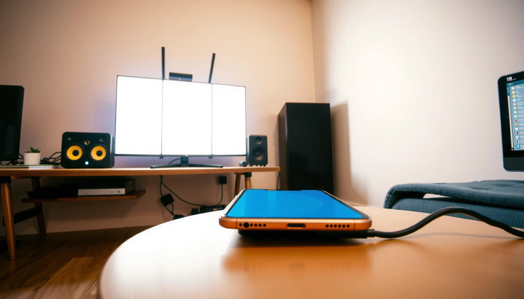 Step-by-step guide on connecting a projector to a mobile device for presentations.