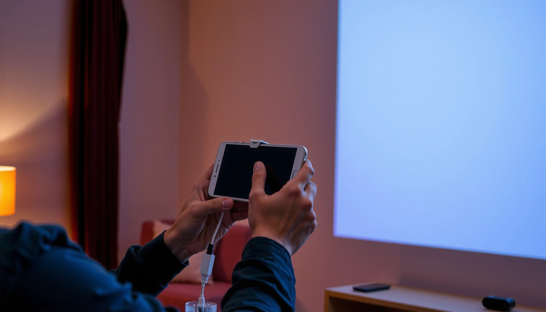 Step-by-step guide on connecting a projector to a smartphone for presentations and media sharing.
