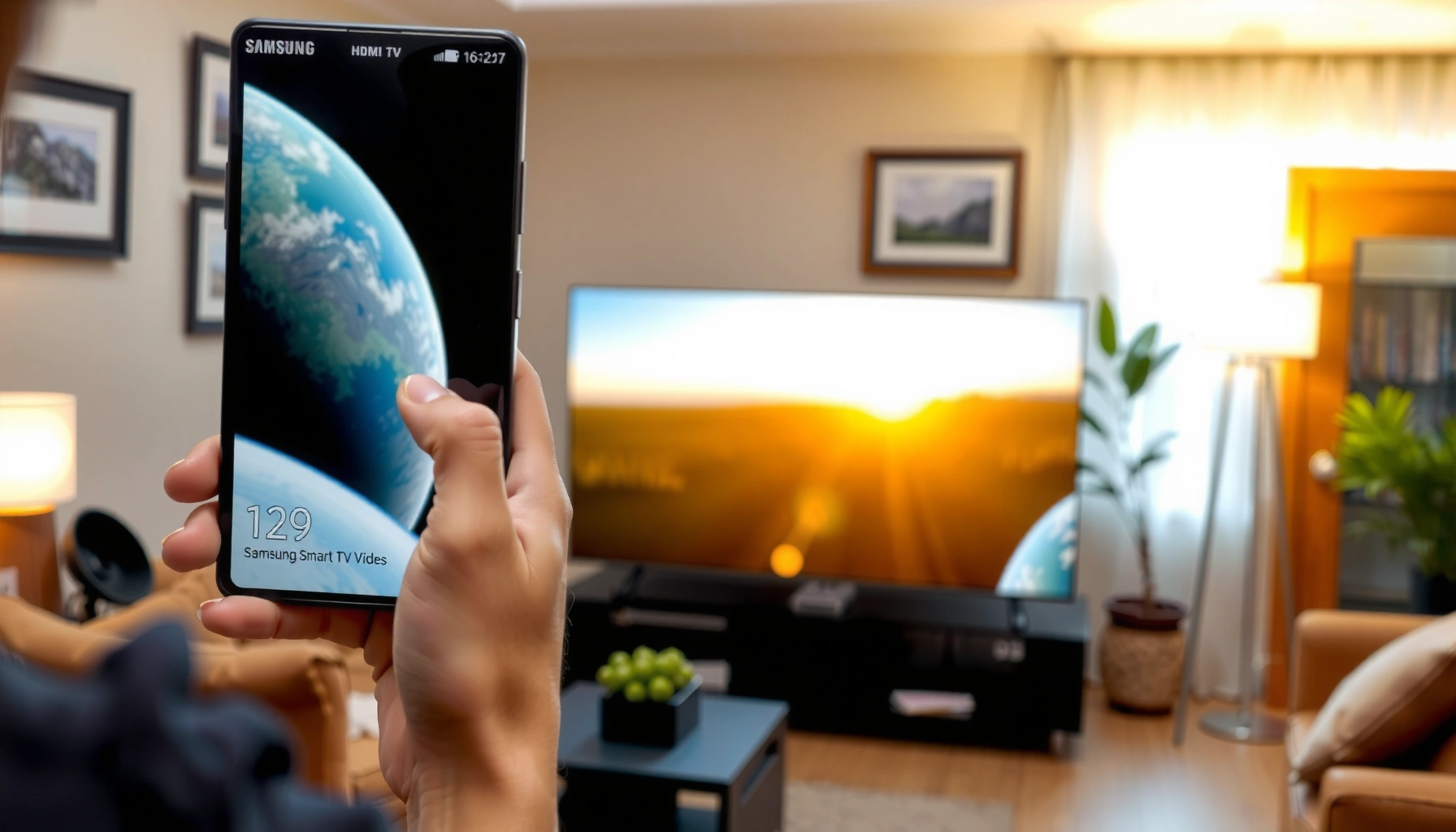 Step-by-step guide for connecting a Samsung device to a Smart TV.