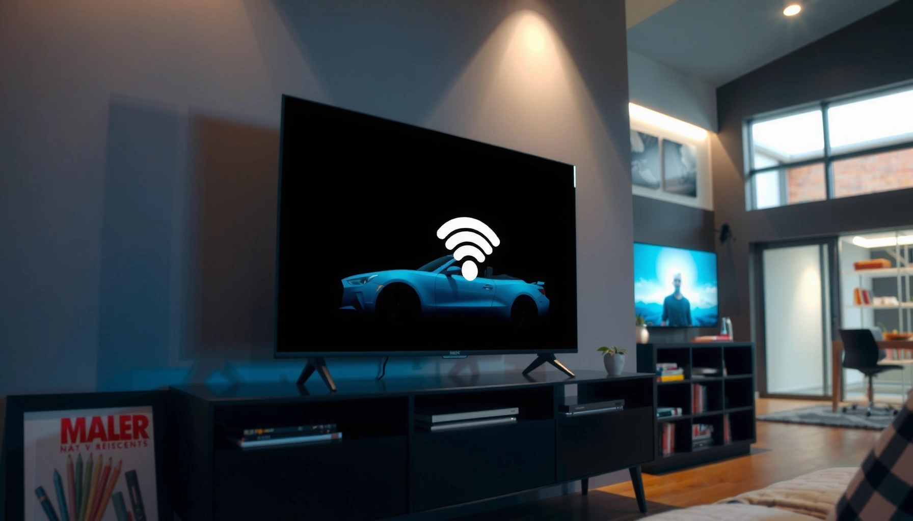 A person connecting a Smart TV to wireless internet for streaming services.