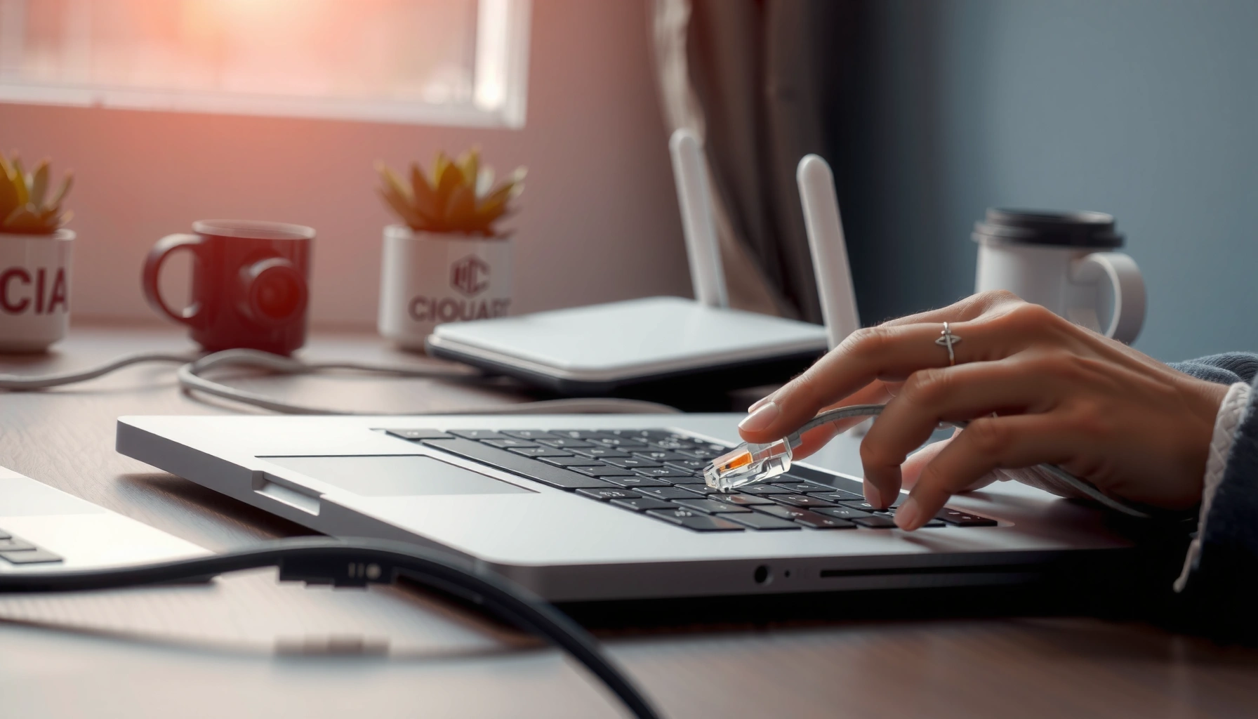 Step-by-step guide on how to connect an Ethernet cable for internet setup.