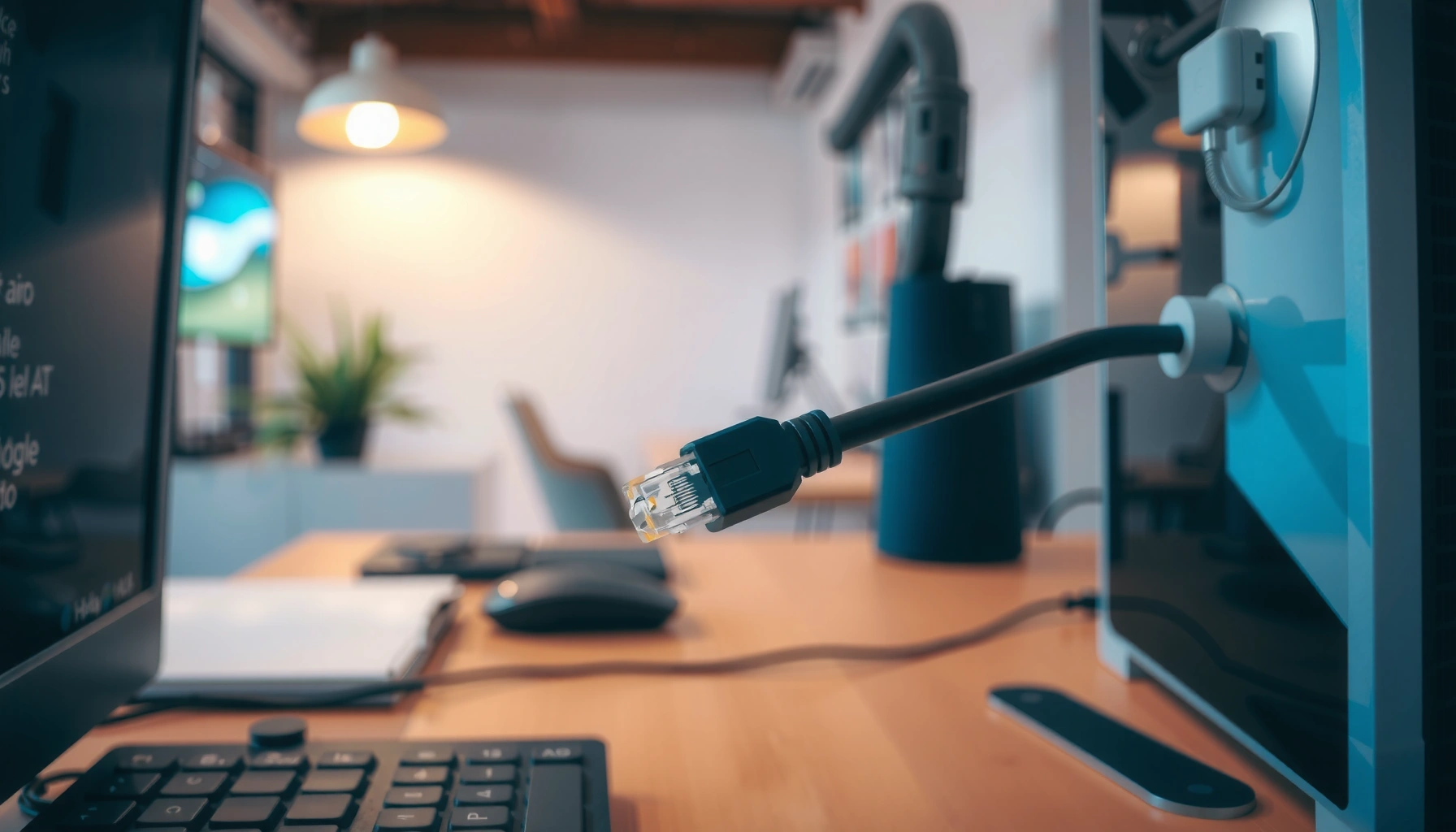 Step-by-step guide on how to connect an Ethernet cable to a computer for internet access.
