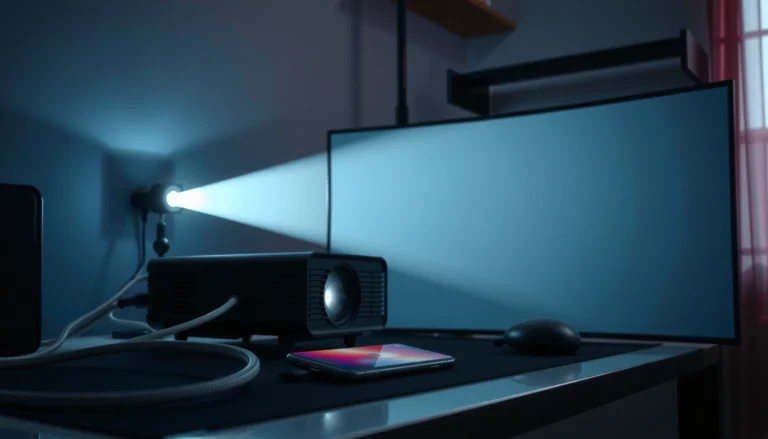 An iPhone connected to a projector, demonstrating how to display content wirelessly.