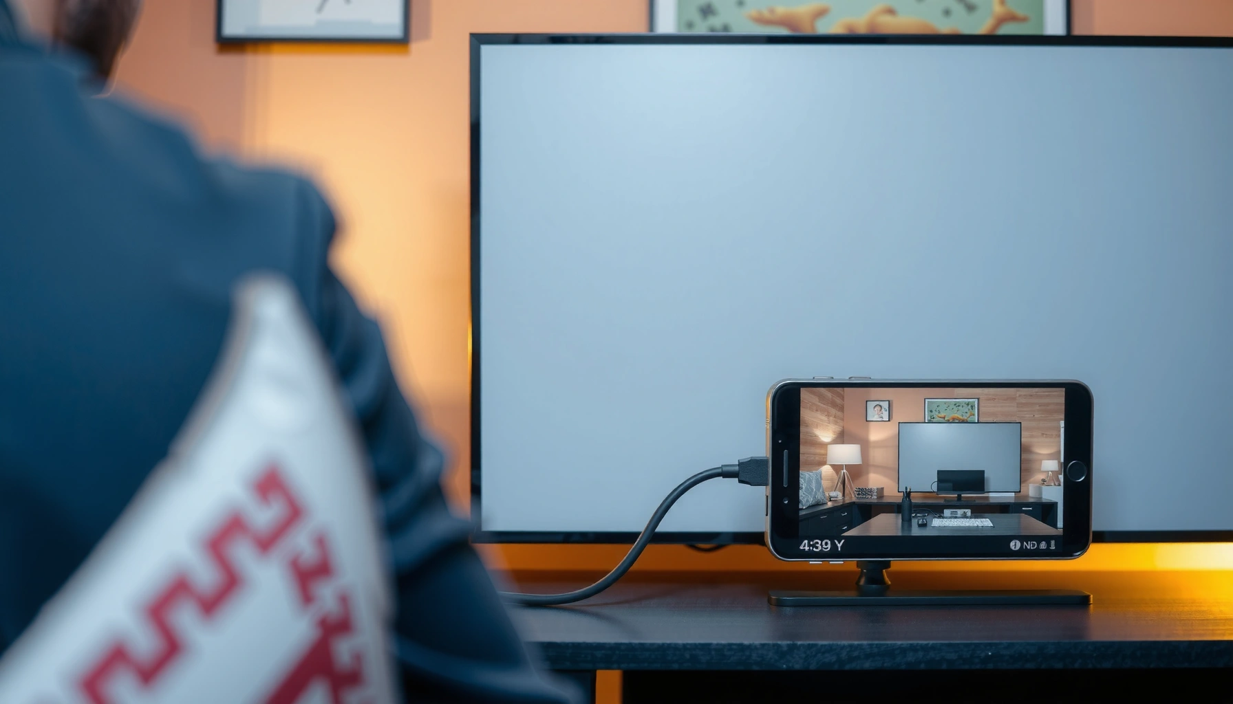 A step-by-step guide on how to connect a phone to a projector for presentations or media sharing.