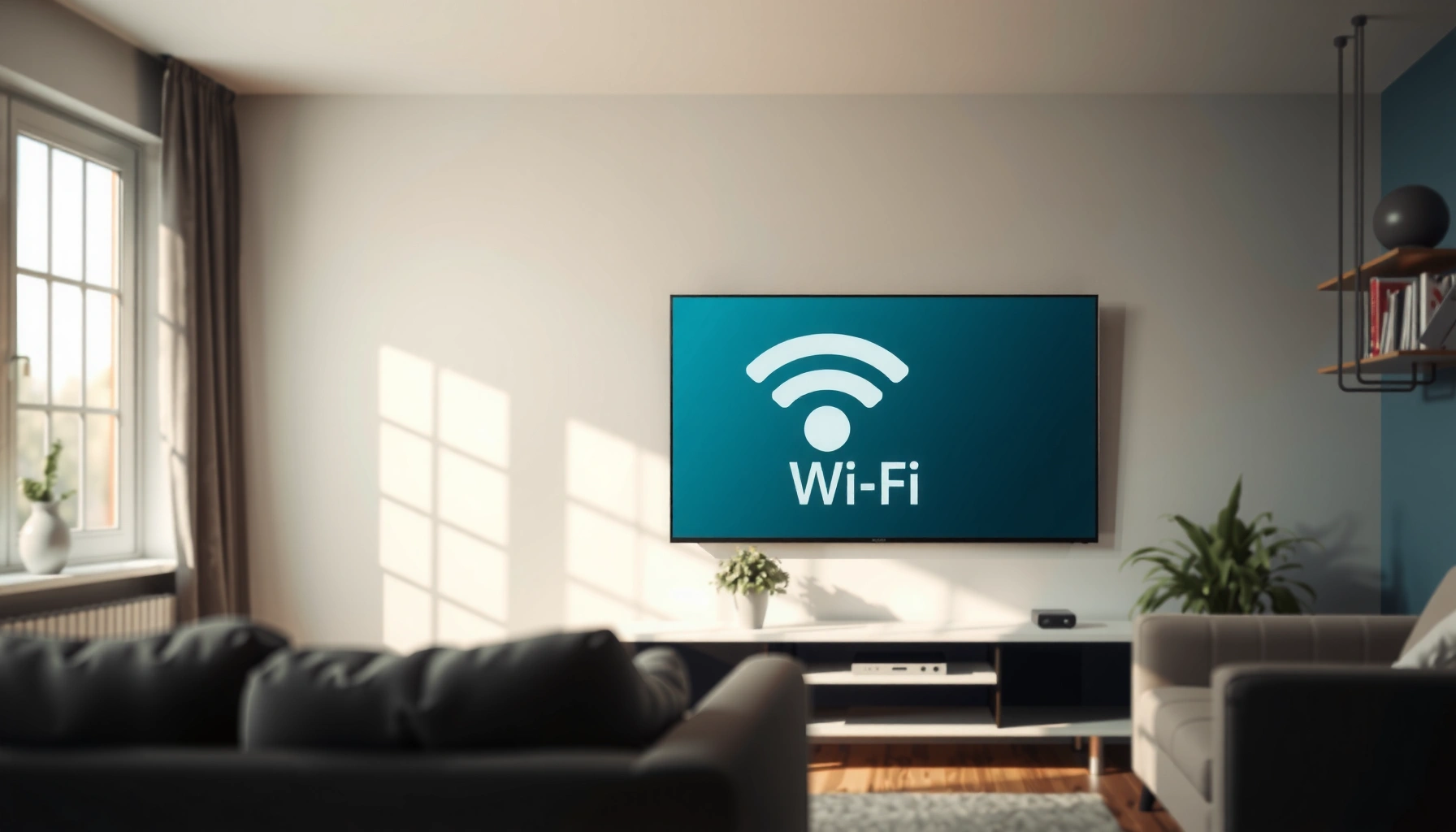 A person connecting a Smart TV to the Internet using Wi-Fi or Ethernet cable.