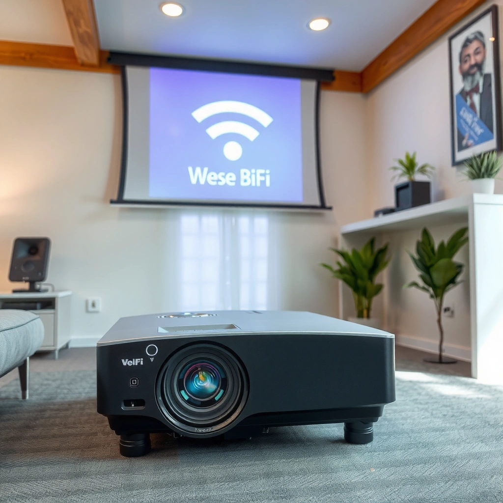 Diagram showing how WiFi projectors connect to various devices like laptops and smartphones.