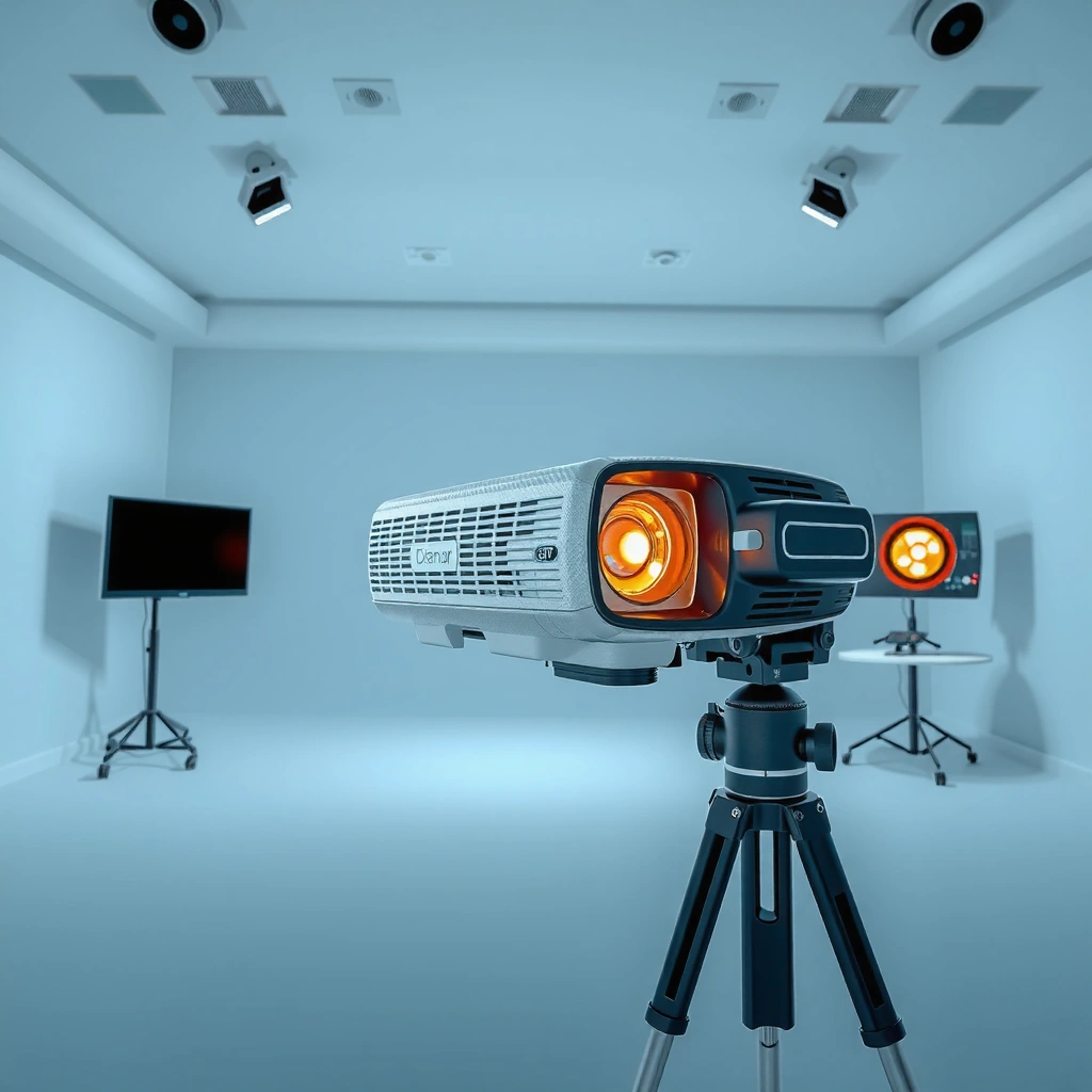 Illustration showing the process of creating and splitting 3D images for projectors