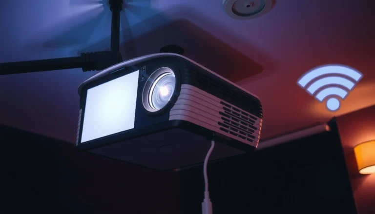 A projector setup illustrating the question of whether projectors need WiFi for functionality.