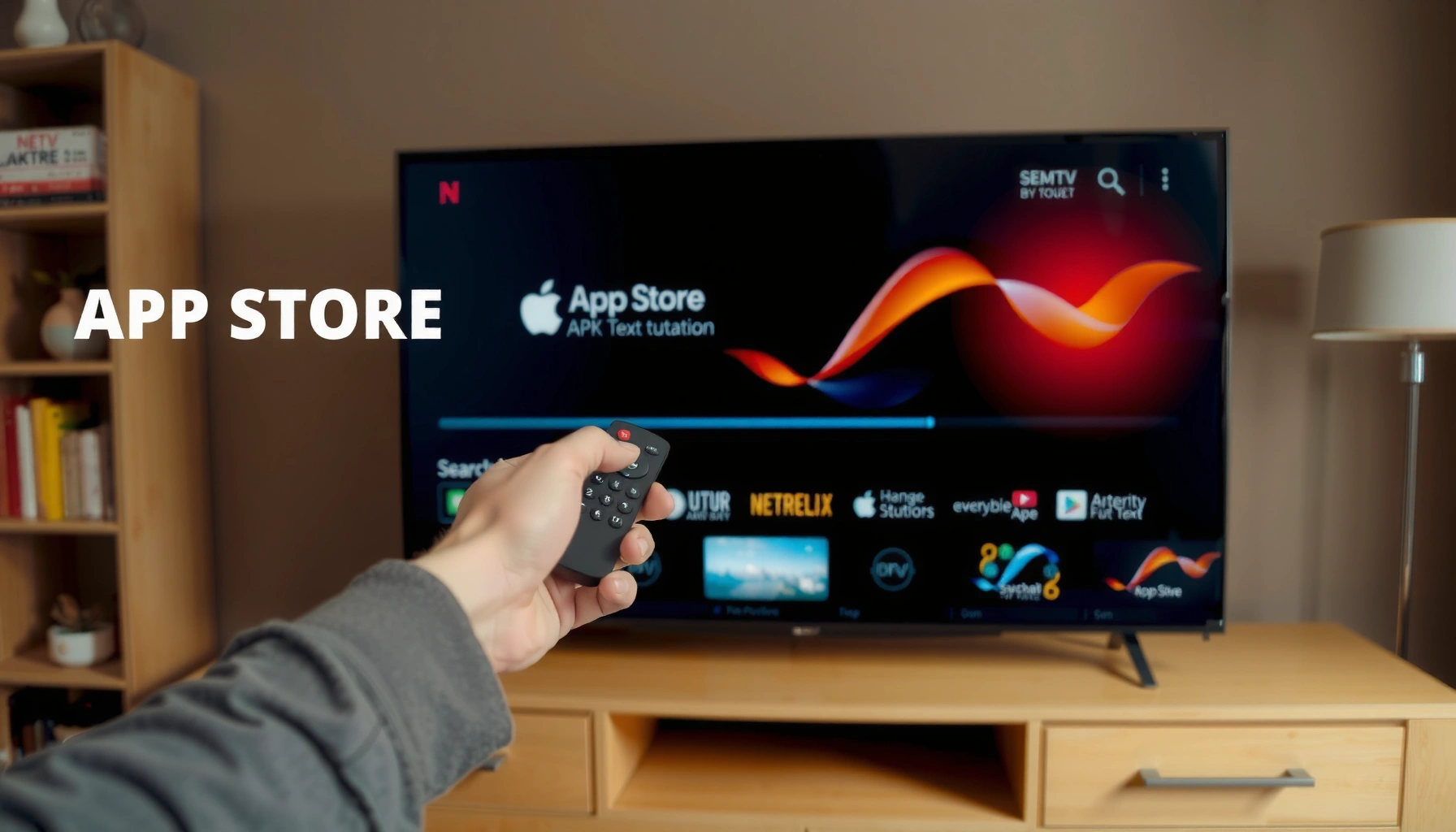 Step-by-step guide on how to download apps on a Smart TV, featuring a user interface screenshot.
