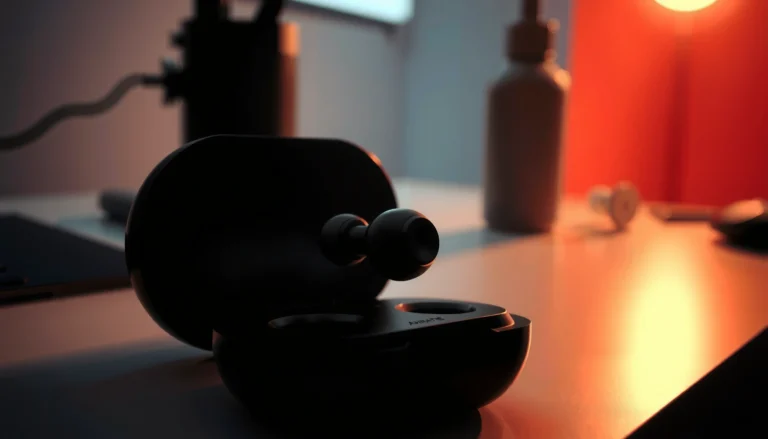 Image showing a person examining a malfunctioning earbud with one side not working.