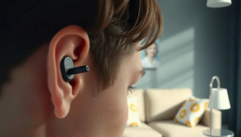 Person using earbuds to enhance hearing, exploring if they can function as hearing aids.