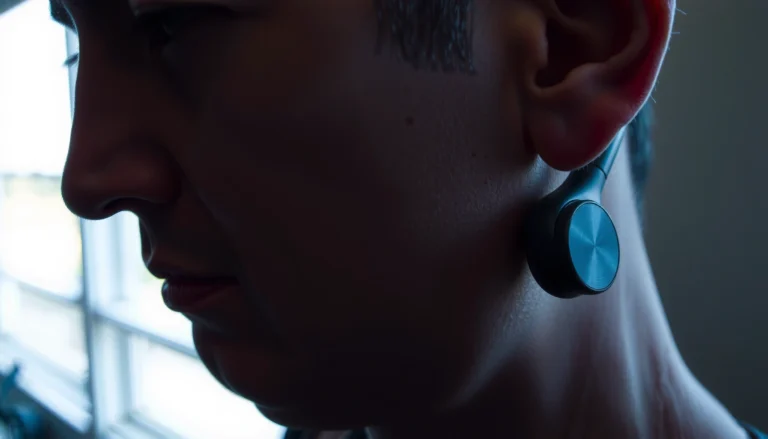 Illustration showing risks of earbuds damaging ears and safe listening tips.
