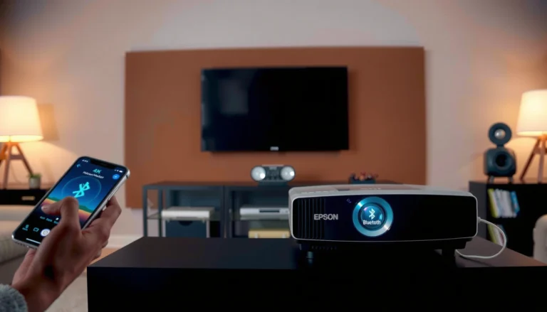 Epson projector with Bluetooth feature highlighted in a tech setup
