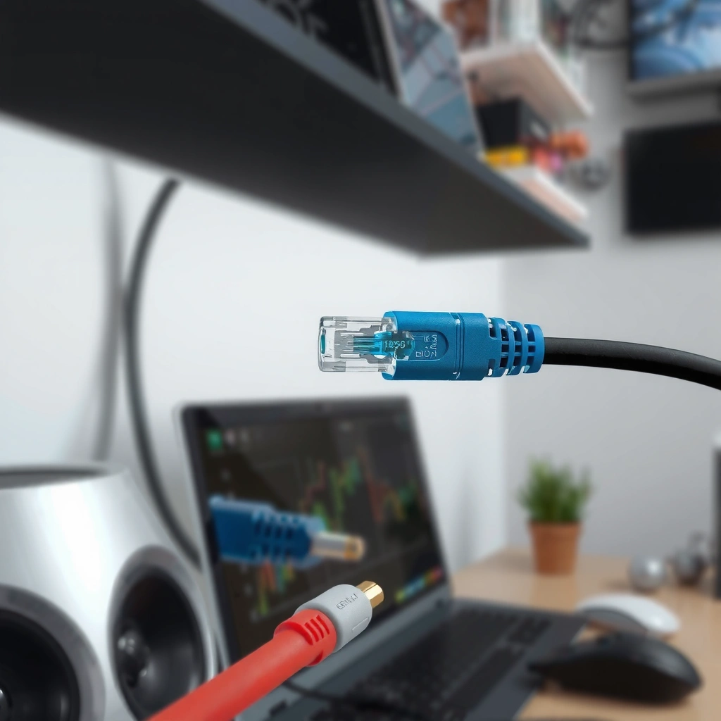 A collection of essential equipment for setting up a wired Ethernet connection.