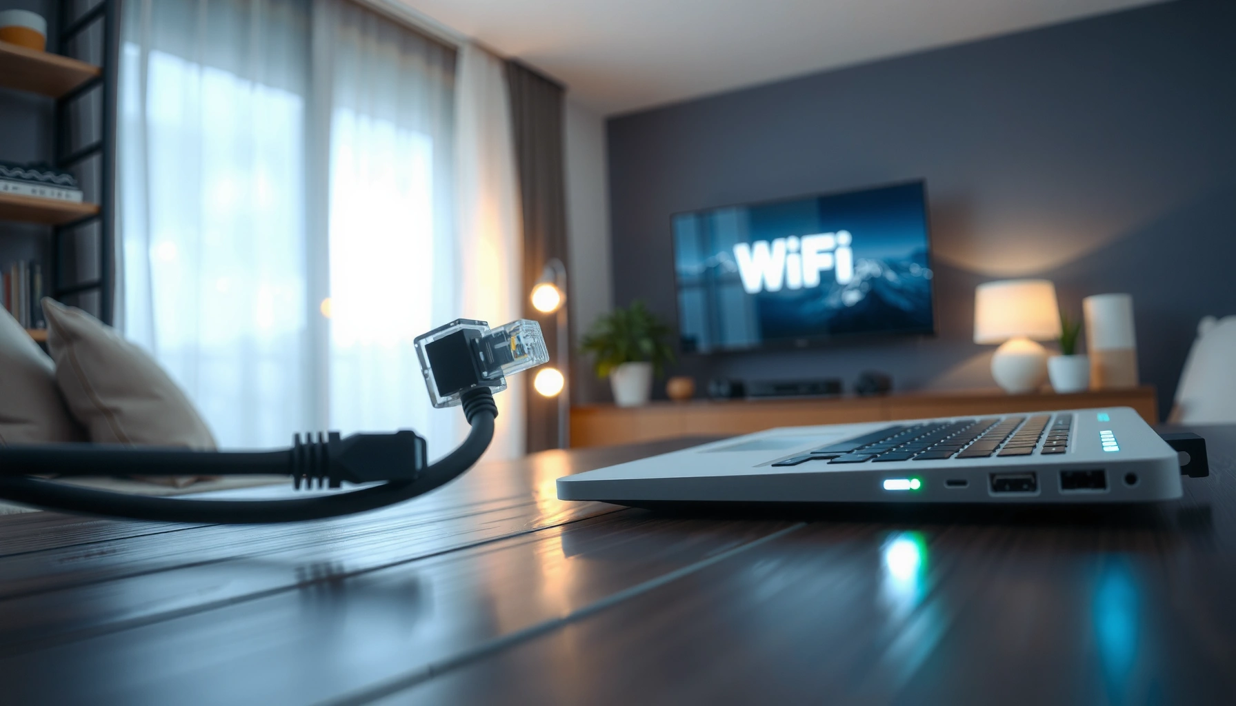 Comparison of Ethernet cable and WiFi speed for internet connectivity.