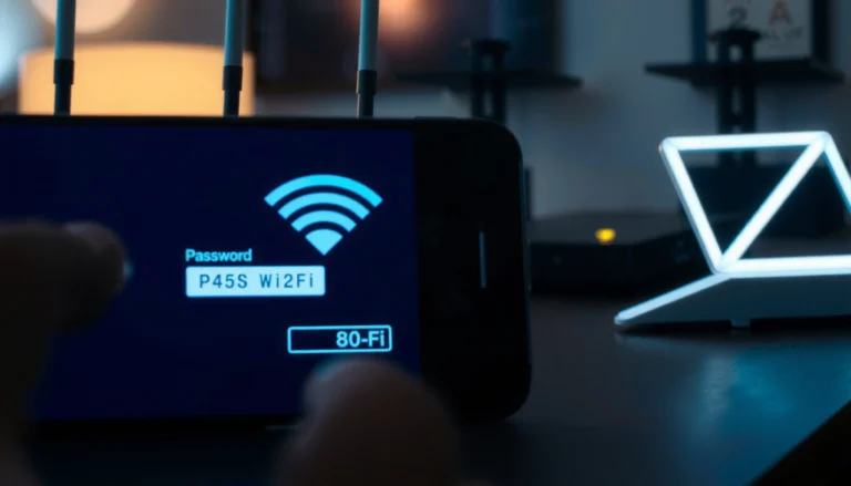 Person looking for WiFi password on a device for quick access to internet connectivity.
