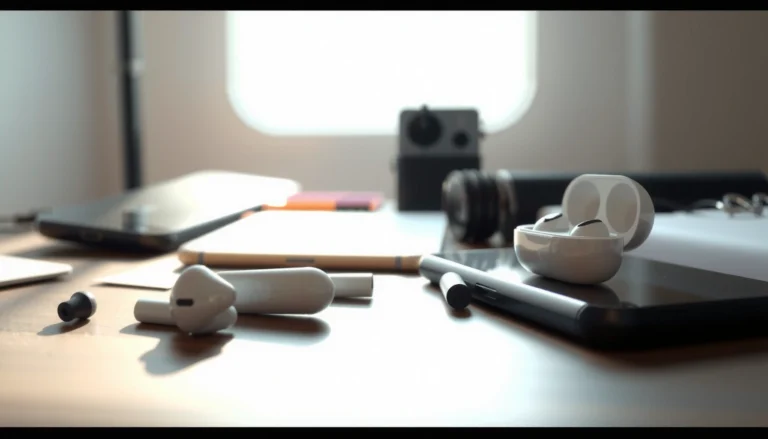 Person searching for lost earbuds with a smartphone app for tracking them down.