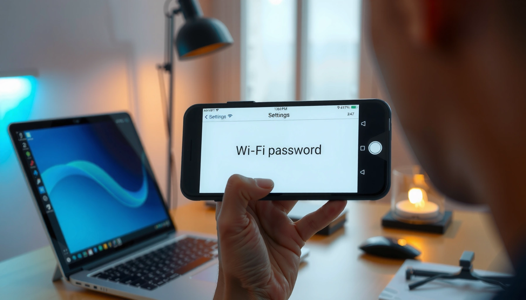 A person looking at a computer screen to find their WiFi password quickly and easily.